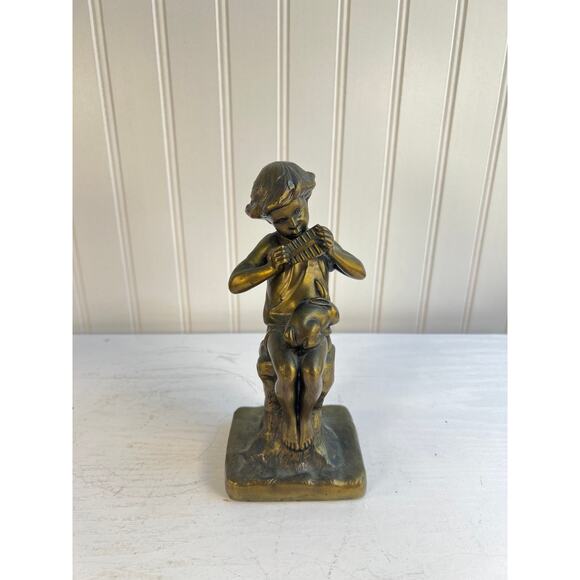 Vintage JB Jennings Brothers Brass Girl Rabbit Music Figurine. - Picture 10 of 10